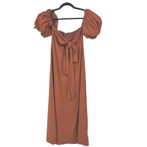Nasty Gal‎ Square Neck Smocked Puff Sleeve Maxi Dress Burnt Orange US 6